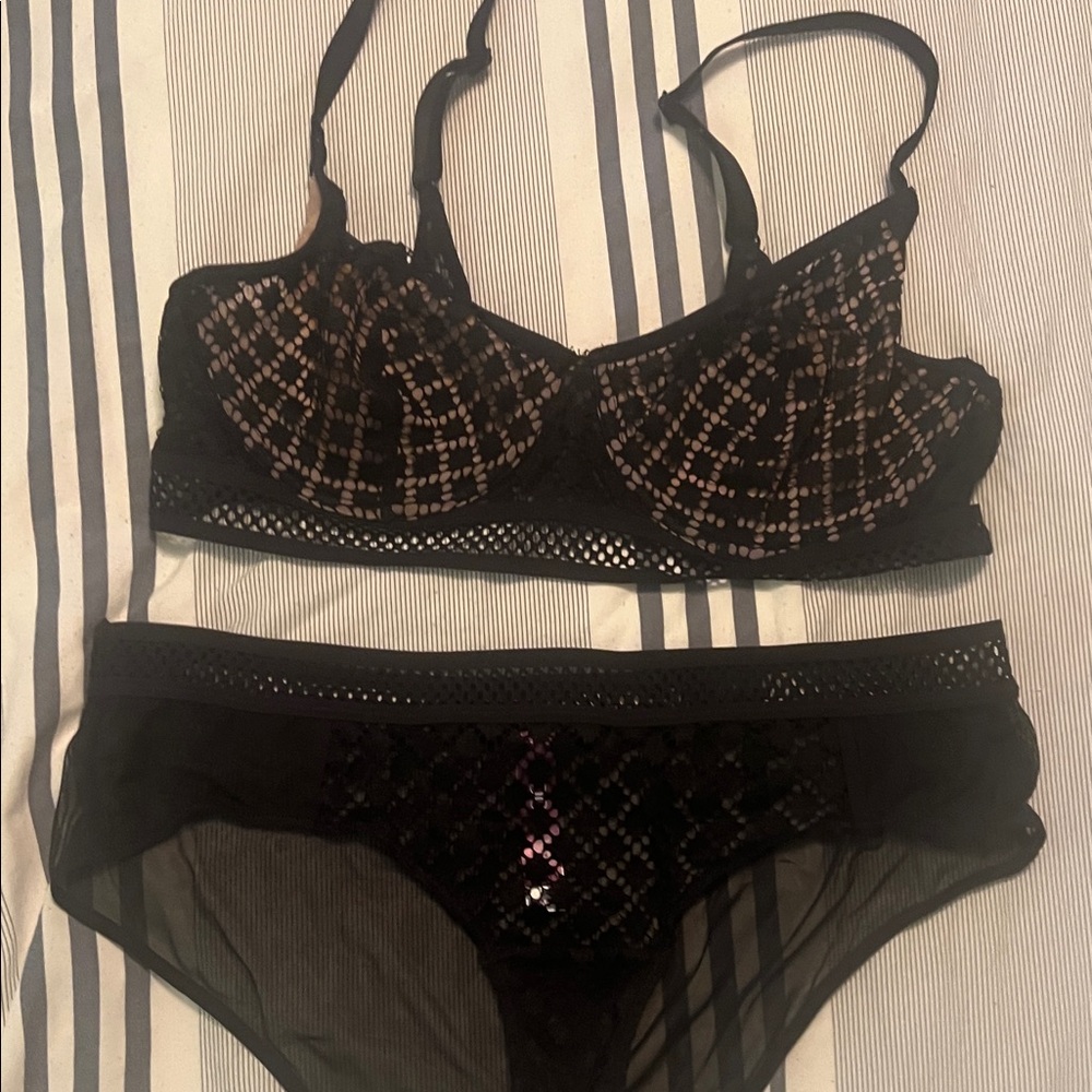 Black Lace Underwire Bra and Sheer Brief Set
Panties medium